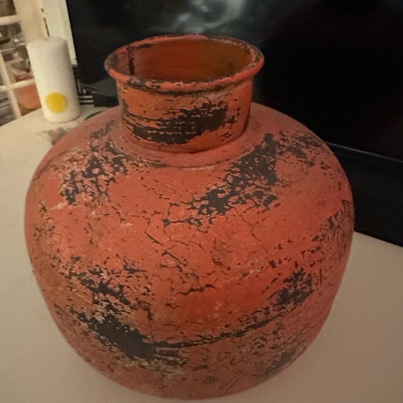 NWT Vintage Arhaus Large Handcrafted Iron Painted Pot Vase Patina Orange OOAK - Picture 3 of 6